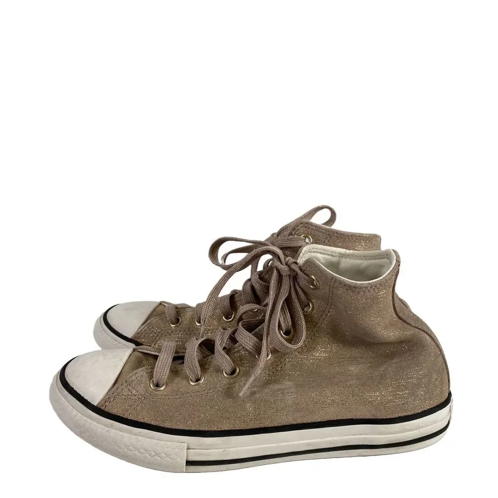 Converse All Star Girls Pink/Beige Metallic Lace Up High Top Sneakers - 4 - Picture 5 of 8
